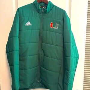 Men's Adidas University of Miami Team Quilted Puffer Jacket - Green - Size XL
